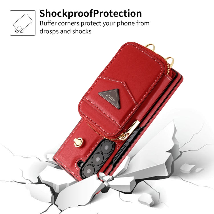For Samsung Galaxy Z Fold6 POLA Multi-Card Slots Zipper Wallet Phone Case(Red) - Galaxy Z Fold6 5G Cases by POLA | Online Shopping UK | buy2fix