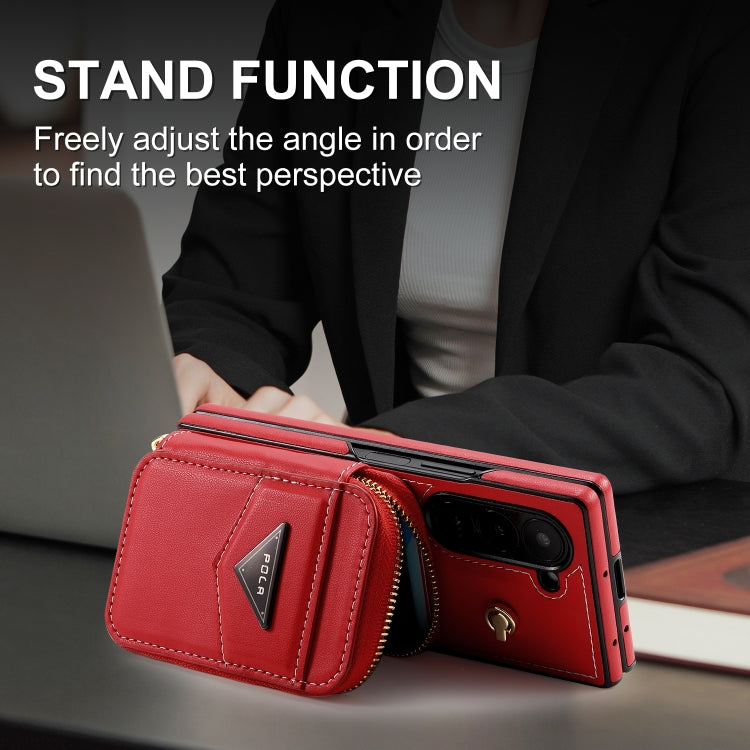 For Samsung Galaxy Z Fold6 POLA Multi-Card Slots Zipper Wallet Phone Case(Red) - Galaxy Z Fold6 5G Cases by POLA | Online Shopping UK | buy2fix