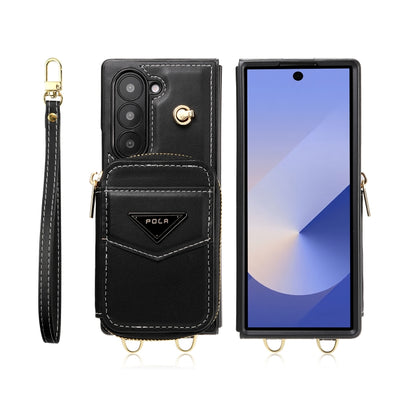 For Samsung Galaxy Z Fold6 POLA Multi-Card Slots Zipper Wallet Phone Case(Black) - Galaxy Z Fold6 5G Cases by POLA | Online Shopping UK | buy2fix