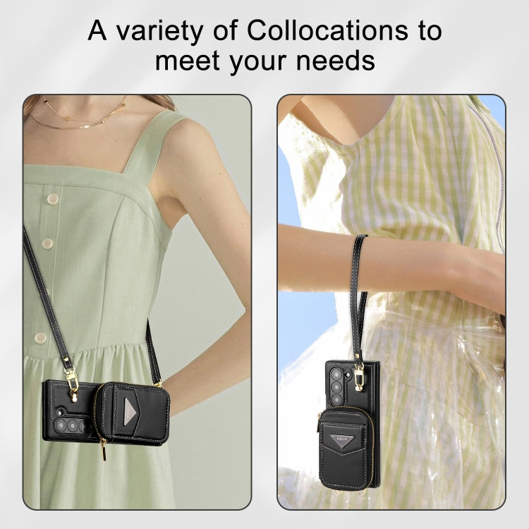 For Samsung Galaxy Z Fold6 POLA Multi-Card Slots Zipper Wallet Phone Case(Black) - Galaxy Z Fold6 5G Cases by POLA | Online Shopping UK | buy2fix