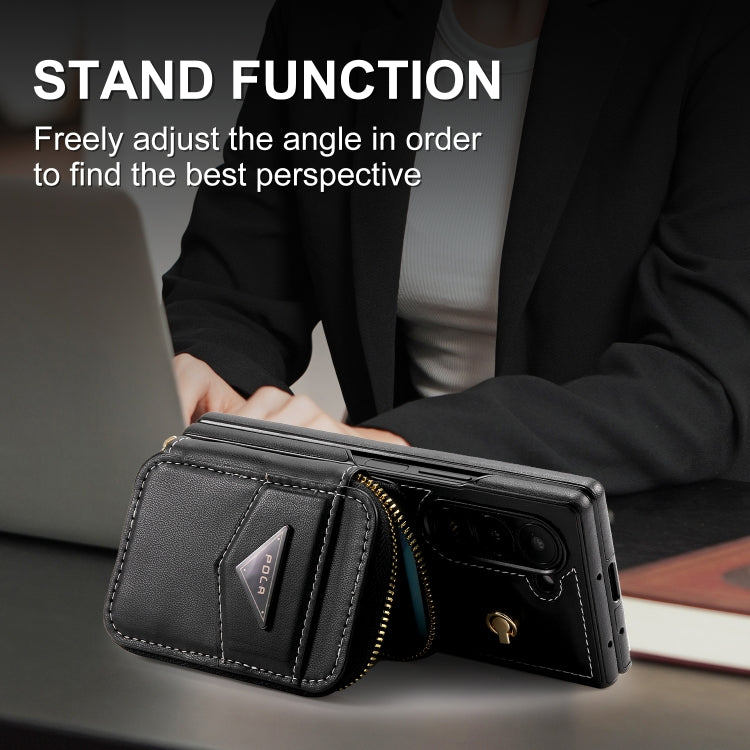 For Samsung Galaxy Z Fold6 POLA Multi-Card Slots Zipper Wallet Phone Case(Black) - Galaxy Z Fold6 5G Cases by POLA | Online Shopping UK | buy2fix