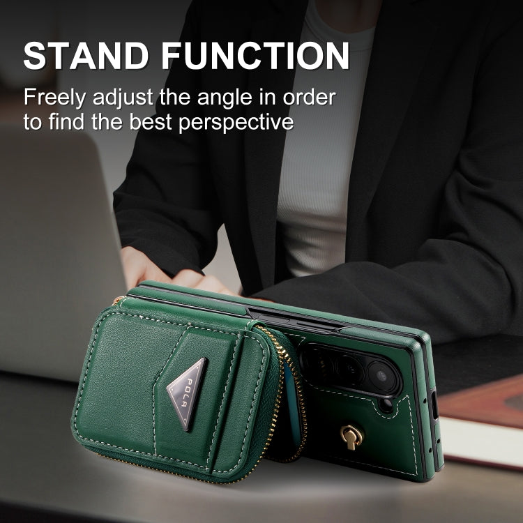 For Samsung Galaxy Z Fold6 POLA Multi-Card Slots Zipper Wallet Phone Case(Green) - Galaxy Z Fold6 5G Cases by POLA | Online Shopping UK | buy2fix