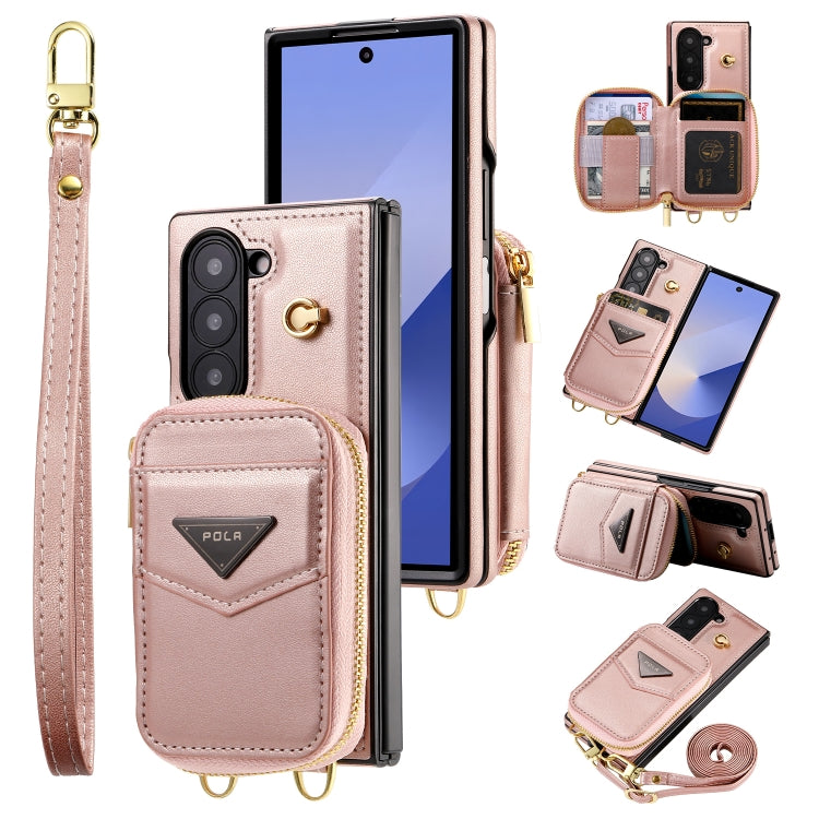 For Samsung Galaxy Z Fold6 POLA Multi-Card Slots Zipper Wallet Phone Case(Pink) - Galaxy Z Fold6 5G Cases by POLA | Online Shopping UK | buy2fix
