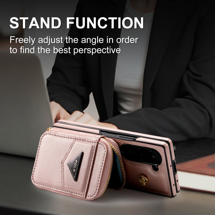 For Samsung Galaxy Z Fold6 POLA Multi-Card Slots Zipper Wallet Phone Case(Pink) - Galaxy Z Fold6 5G Cases by POLA | Online Shopping UK | buy2fix