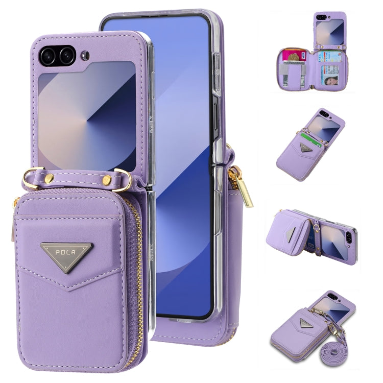 For Samsung Galaxy Z Flip6 / Flip7 FE POLA Multi-Card Slots Zipper Wallet Phone Case(Purple) - Galaxy Z Flip6 5G Cases by POLA | Online Shopping UK | buy2fix