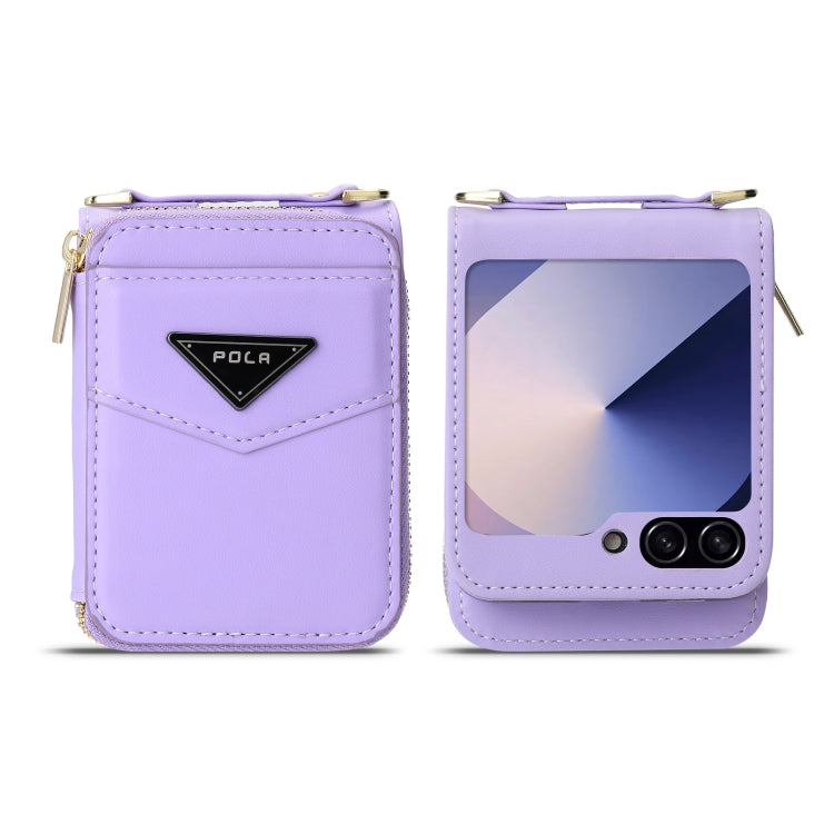 For Samsung Galaxy Z Flip6 / Flip7 FE POLA Multi-Card Slots Zipper Wallet Phone Case(Purple) - Galaxy Z Flip6 5G Cases by POLA | Online Shopping UK | buy2fix