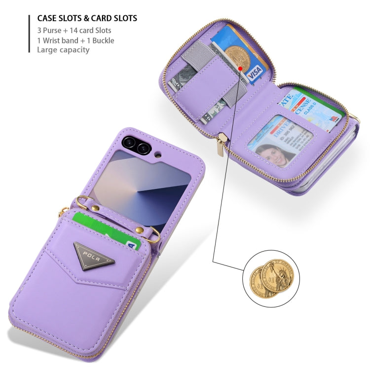 For Samsung Galaxy Z Flip6 / Flip7 FE POLA Multi-Card Slots Zipper Wallet Phone Case(Purple) - Galaxy Z Flip6 5G Cases by POLA | Online Shopping UK | buy2fix