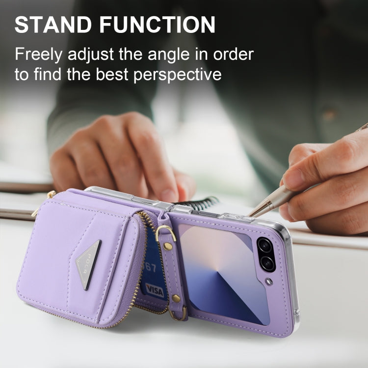 For Samsung Galaxy Z Flip6 / Flip7 FE POLA Multi-Card Slots Zipper Wallet Phone Case(Purple) - Galaxy Z Flip6 5G Cases by POLA | Online Shopping UK | buy2fix