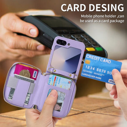 For Samsung Galaxy Z Flip6 / Flip7 FE POLA Multi-Card Slots Zipper Wallet Phone Case(Purple) - Galaxy Z Flip6 5G Cases by POLA | Online Shopping UK | buy2fix