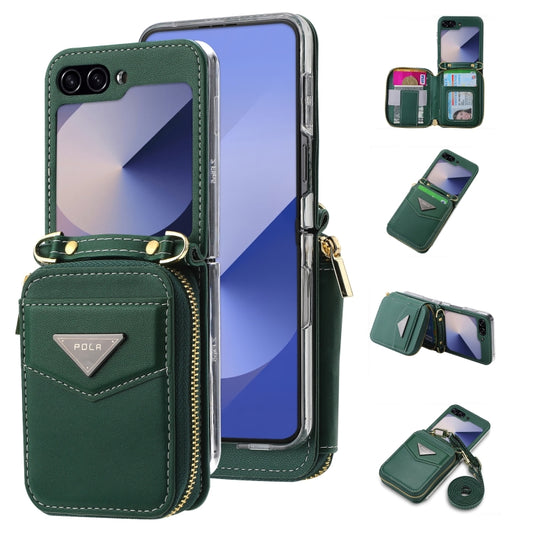 For Samsung Galaxy Z Flip6 / Flip7 FE POLA Multi-Card Slots Zipper Wallet Phone Case(Green) - Galaxy Z Flip6 5G Cases by POLA | Online Shopping UK | buy2fix