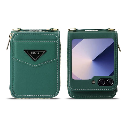 For Samsung Galaxy Z Flip6 / Flip7 FE POLA Multi-Card Slots Zipper Wallet Phone Case(Green) - Galaxy Z Flip6 5G Cases by POLA | Online Shopping UK | buy2fix