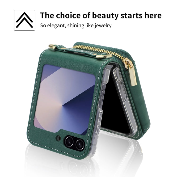 For Samsung Galaxy Z Flip6 / Flip7 FE POLA Multi-Card Slots Zipper Wallet Phone Case(Green) - Galaxy Z Flip6 5G Cases by POLA | Online Shopping UK | buy2fix