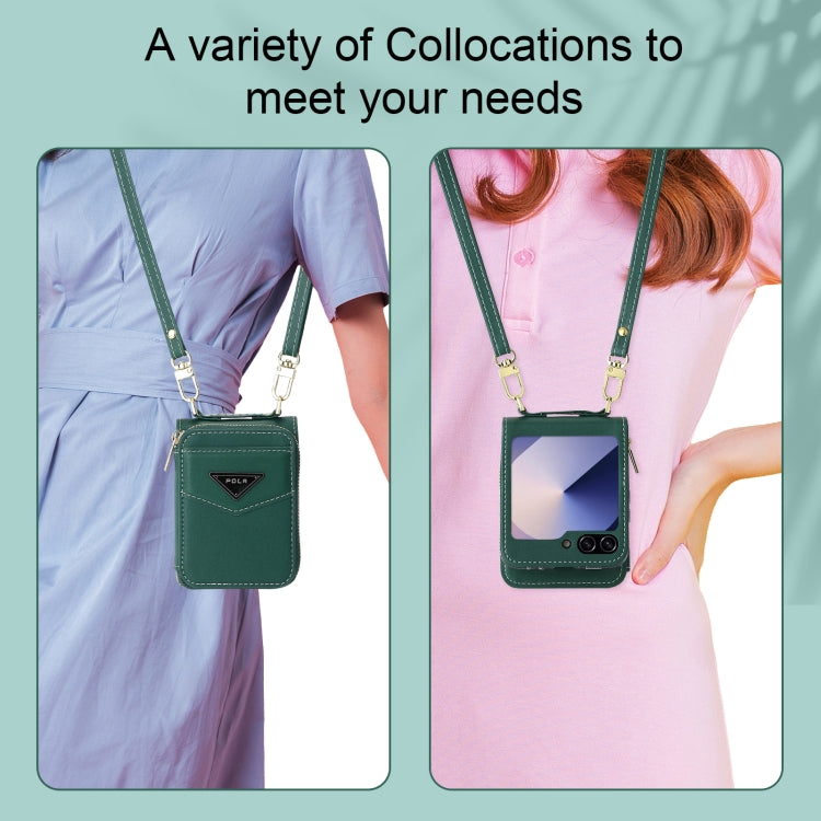 For Samsung Galaxy Z Flip6 / Flip7 FE POLA Multi-Card Slots Zipper Wallet Phone Case(Green) - Galaxy Z Flip6 5G Cases by POLA | Online Shopping UK | buy2fix