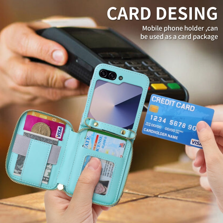 For Samsung Galaxy Z Flip6 / Flip7 FE POLA Multi-Card Slots Zipper Wallet Phone Case(Blue) - Galaxy Z Flip6 5G Cases by POLA | Online Shopping UK | buy2fix