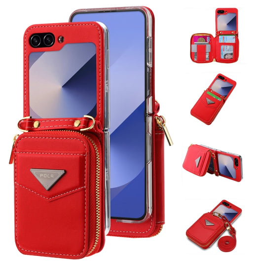 For Samsung Galaxy Z Flip6 / Flip7 FE POLA Multi-Card Slots Zipper Wallet Phone Case(Red) - Galaxy Z Flip6 5G Cases by POLA | Online Shopping UK | buy2fix