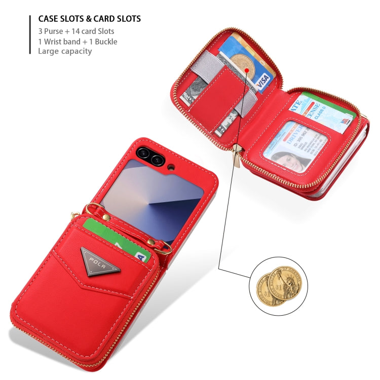 For Samsung Galaxy Z Flip6 / Flip7 FE POLA Multi-Card Slots Zipper Wallet Phone Case(Red) - Galaxy Z Flip6 5G Cases by POLA | Online Shopping UK | buy2fix