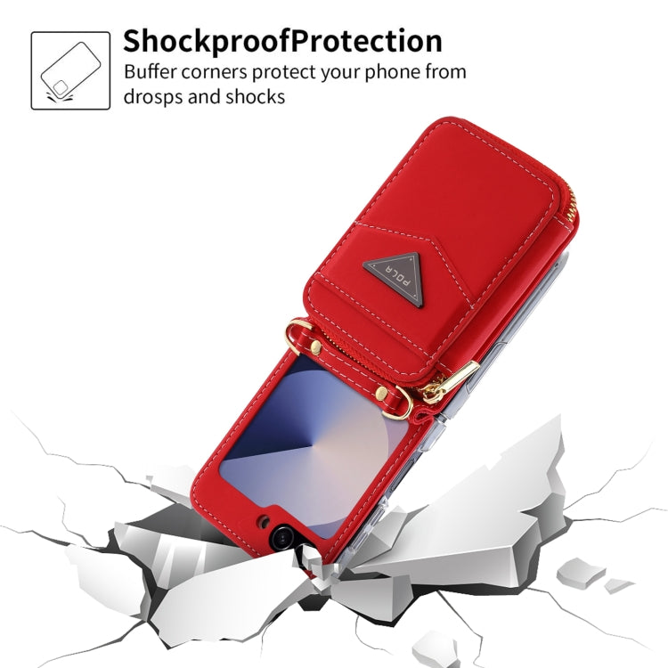 For Samsung Galaxy Z Flip6 / Flip7 FE POLA Multi-Card Slots Zipper Wallet Phone Case(Red) - Galaxy Z Flip6 5G Cases by POLA | Online Shopping UK | buy2fix