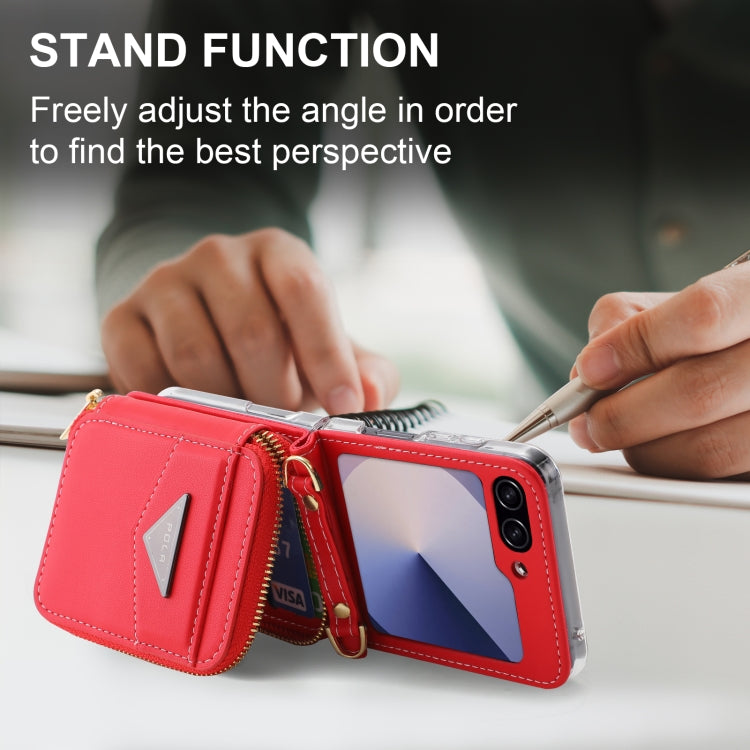 For Samsung Galaxy Z Flip6 / Flip7 FE POLA Multi-Card Slots Zipper Wallet Phone Case(Red) - Galaxy Z Flip6 5G Cases by POLA | Online Shopping UK | buy2fix