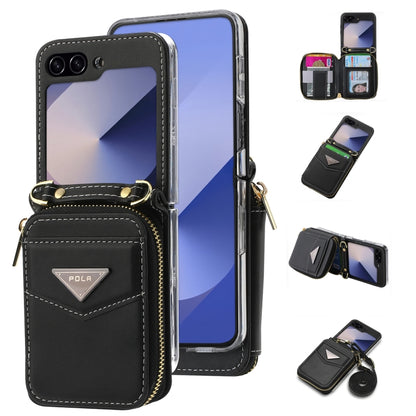 For Samsung Galaxy Z Flip6 / Flip7 FE POLA Multi-Card Slots Zipper Wallet Phone Case(Black) - Galaxy Z Flip6 5G Cases by POLA | Online Shopping UK | buy2fix