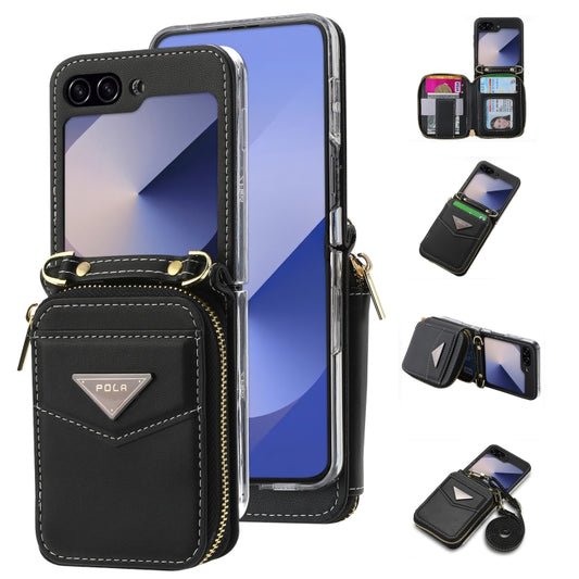 For Samsung Galaxy Z Flip6 / Flip7 FE POLA Multi-Card Slots Zipper Wallet Phone Case(Black) - Galaxy Z Flip6 5G Cases by POLA | Online Shopping UK | buy2fix