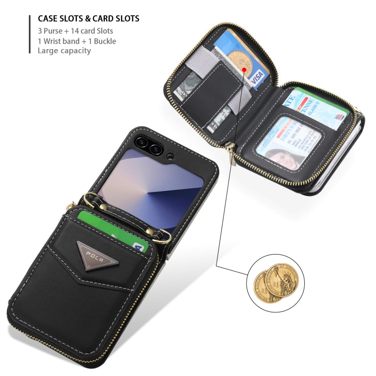 For Samsung Galaxy Z Flip6 / Flip7 FE POLA Multi-Card Slots Zipper Wallet Phone Case(Black) - Galaxy Z Flip6 5G Cases by POLA | Online Shopping UK | buy2fix