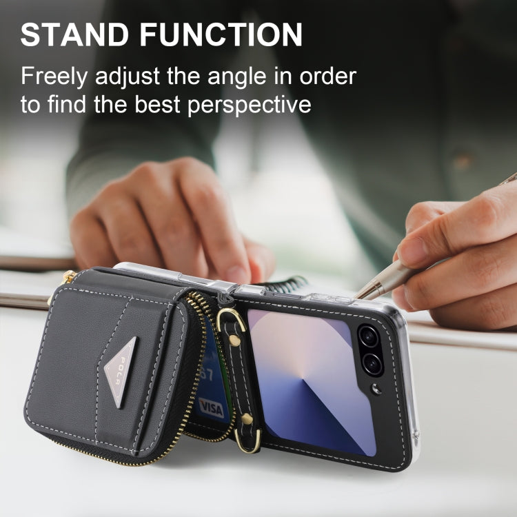 For Samsung Galaxy Z Flip6 / Flip7 FE POLA Multi-Card Slots Zipper Wallet Phone Case(Black) - Galaxy Z Flip6 5G Cases by POLA | Online Shopping UK | buy2fix