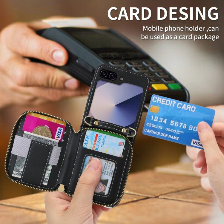 For Samsung Galaxy Z Flip6 / Flip7 FE POLA Multi-Card Slots Zipper Wallet Phone Case(Black) - Galaxy Z Flip6 5G Cases by POLA | Online Shopping UK | buy2fix