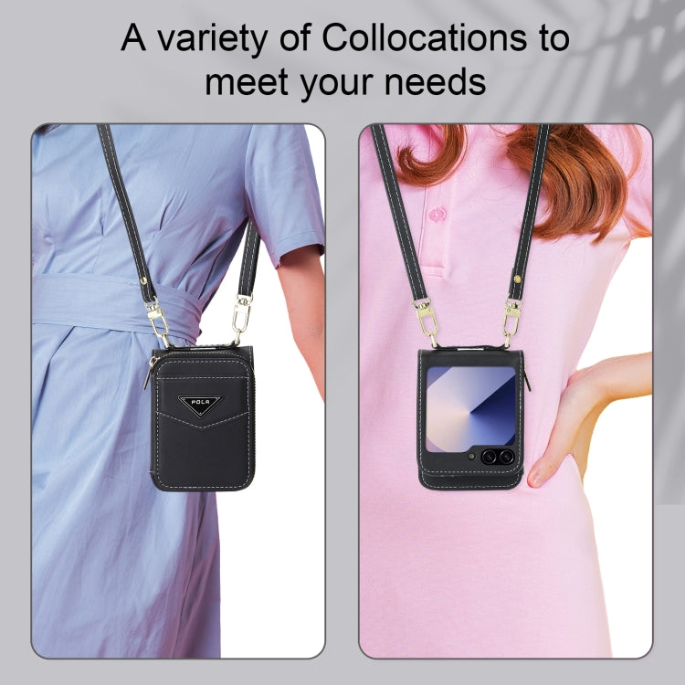 For Samsung Galaxy Z Flip6 / Flip7 FE POLA Multi-Card Slots Zipper Wallet Phone Case(Black) - Galaxy Z Flip6 5G Cases by POLA | Online Shopping UK | buy2fix