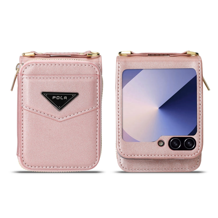 For Samsung Galaxy Z Flip6 / Flip7 FE POLA Multi-Card Slots Zipper Wallet Phone Case(Pink) - Galaxy Z Flip6 5G Cases by POLA | Online Shopping UK | buy2fix