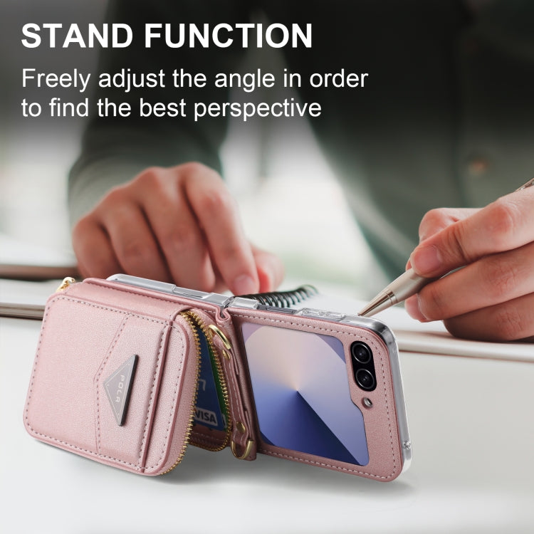 For Samsung Galaxy Z Flip6 / Flip7 FE POLA Multi-Card Slots Zipper Wallet Phone Case(Pink) - Galaxy Z Flip6 5G Cases by POLA | Online Shopping UK | buy2fix