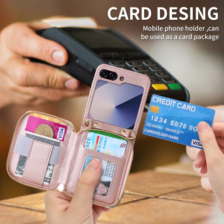 For Samsung Galaxy Z Flip6 / Flip7 FE POLA Multi-Card Slots Zipper Wallet Phone Case(Pink) - Galaxy Z Flip6 5G Cases by POLA | Online Shopping UK | buy2fix