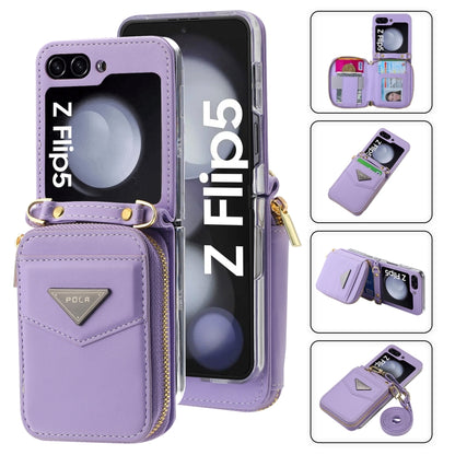 For Samsung Galaxy Z Flip5 POLA Multi-Card Slots Zipper Wallet Phone Case(Purple) - Galaxy Z Flip5 Cases by POLA | Online Shopping UK | buy2fix