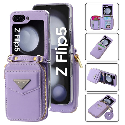 For Samsung Galaxy Z Flip5 POLA Multi-Card Slots Zipper Wallet Phone Case(Purple) - Galaxy Z Flip5 Cases by POLA | Online Shopping UK | buy2fix