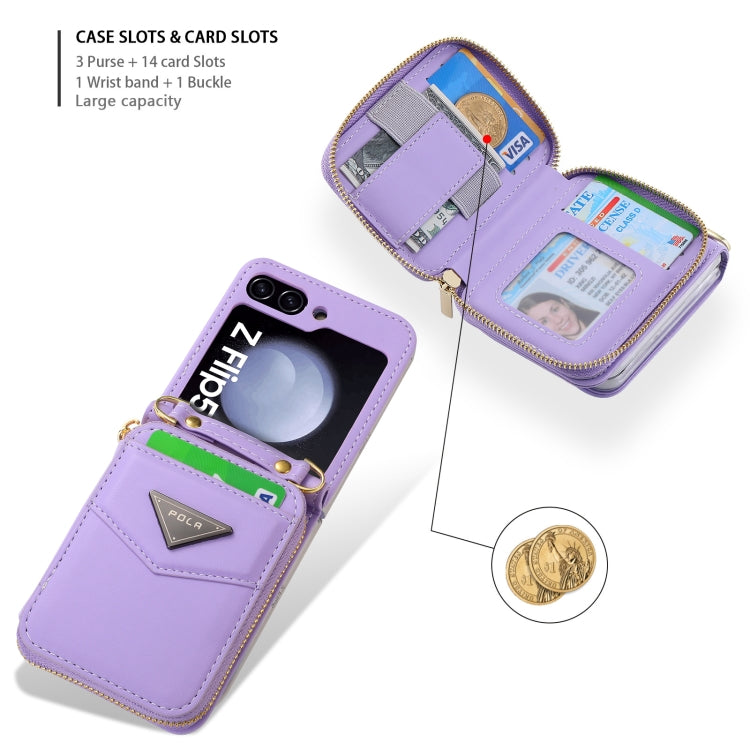 For Samsung Galaxy Z Flip5 POLA Multi-Card Slots Zipper Wallet Phone Case(Purple) - Galaxy Z Flip5 Cases by POLA | Online Shopping UK | buy2fix