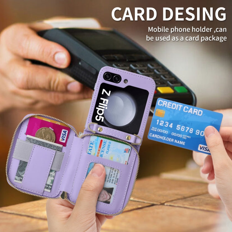 For Samsung Galaxy Z Flip5 POLA Multi-Card Slots Zipper Wallet Phone Case(Purple) - Galaxy Z Flip5 Cases by POLA | Online Shopping UK | buy2fix
