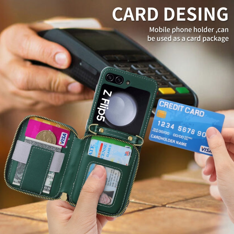 For Samsung Galaxy Z Flip5 POLA Multi-Card Slots Zipper Wallet Phone Case(Green) - Galaxy Z Flip5 Cases by POLA | Online Shopping UK | buy2fix
