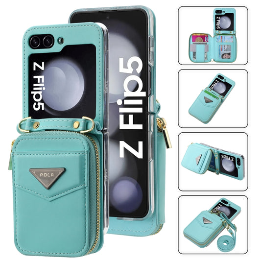 For Samsung Galaxy Z Flip5 POLA Multi-Card Slots Zipper Wallet Phone Case(Blue) - Galaxy Z Flip5 Cases by POLA | Online Shopping UK | buy2fix