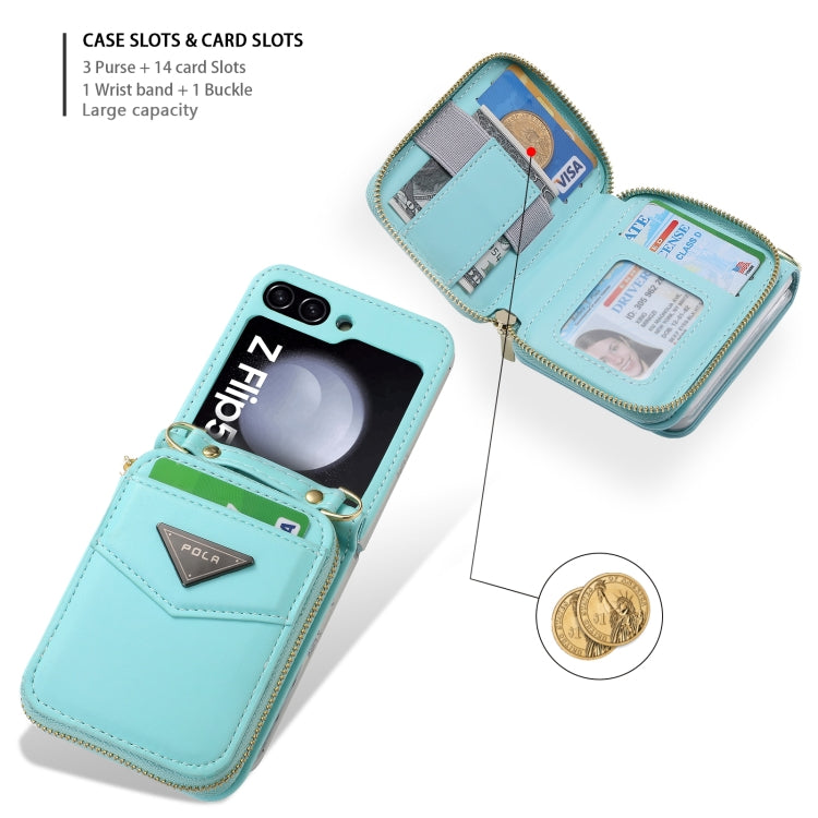 For Samsung Galaxy Z Flip5 POLA Multi-Card Slots Zipper Wallet Phone Case(Blue) - Galaxy Z Flip5 Cases by POLA | Online Shopping UK | buy2fix
