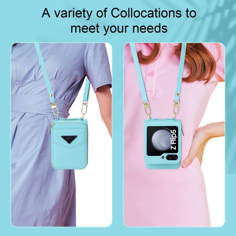 For Samsung Galaxy Z Flip5 POLA Multi-Card Slots Zipper Wallet Phone Case(Blue) - Galaxy Z Flip5 Cases by POLA | Online Shopping UK | buy2fix