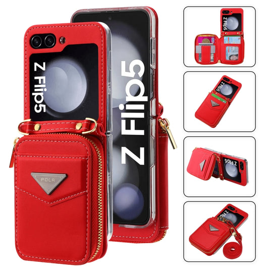 For Samsung Galaxy Z Flip5 POLA Multi-Card Slots Zipper Wallet Phone Case(Red) - Galaxy Z Flip5 Cases by POLA | Online Shopping UK | buy2fix