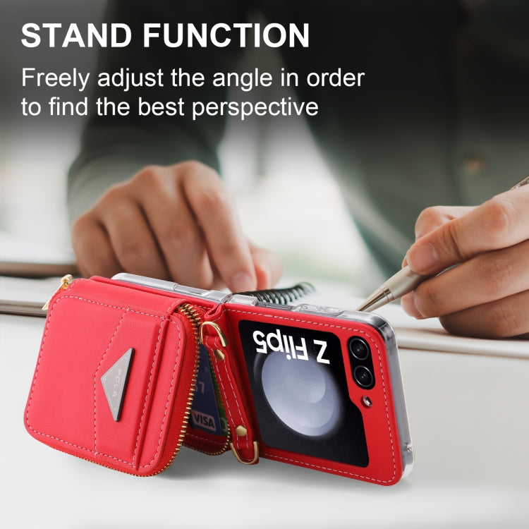For Samsung Galaxy Z Flip5 POLA Multi-Card Slots Zipper Wallet Phone Case(Red) - Galaxy Z Flip5 Cases by POLA | Online Shopping UK | buy2fix