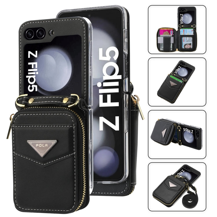 For Samsung Galaxy Z Flip5 POLA Multi-Card Slots Zipper Wallet Phone Case(Black) - Galaxy Z Flip5 Cases by POLA | Online Shopping UK | buy2fix