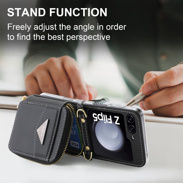 For Samsung Galaxy Z Flip5 POLA Multi-Card Slots Zipper Wallet Phone Case(Black) - Galaxy Z Flip5 Cases by POLA | Online Shopping UK | buy2fix