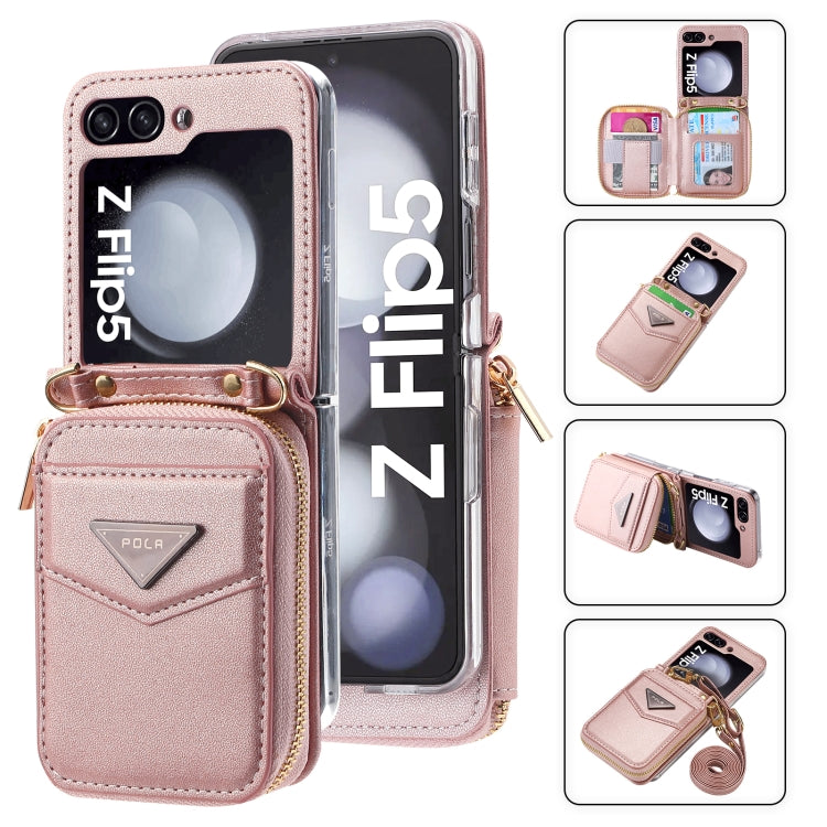 For Samsung Galaxy Z Flip5 POLA Multi-Card Slots Zipper Wallet Phone Case(Pink) - Galaxy Z Flip5 Cases by POLA | Online Shopping UK | buy2fix