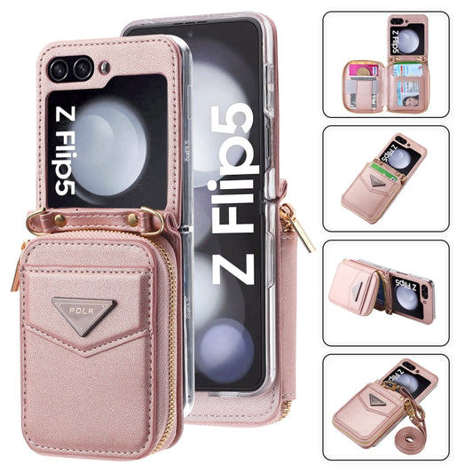 For Samsung Galaxy Z Flip5 POLA Multi-Card Slots Zipper Wallet Phone Case(Pink) - Galaxy Z Flip5 Cases by POLA | Online Shopping UK | buy2fix