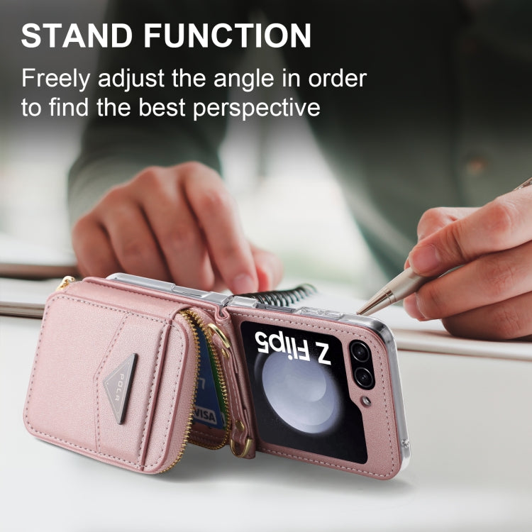For Samsung Galaxy Z Flip5 POLA Multi-Card Slots Zipper Wallet Phone Case(Pink) - Galaxy Z Flip5 Cases by POLA | Online Shopping UK | buy2fix