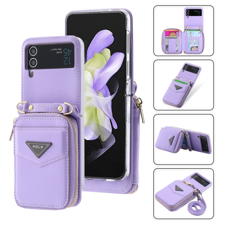 For Samsung Galaxy Z Flip3 5G POLA Multi-Card Slots Zipper Wallet Phone Case(Purple) - Galaxy Phone Cases by POLA | Online Shopping UK | buy2fix