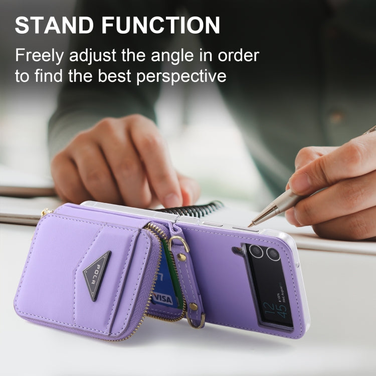 For Samsung Galaxy Z Flip3 5G POLA Multi-Card Slots Zipper Wallet Phone Case(Purple) - Galaxy Phone Cases by POLA | Online Shopping UK | buy2fix