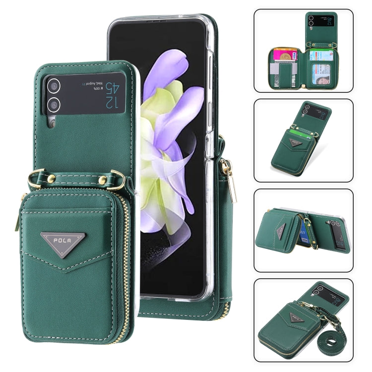 For Samsung Galaxy Z Flip3 5G POLA Multi-Card Slots Zipper Wallet Phone Case(Green) - Galaxy Phone Cases by POLA | Online Shopping UK | buy2fix