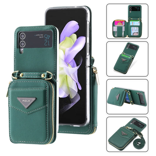 For Samsung Galaxy Z Flip3 5G POLA Multi-Card Slots Zipper Wallet Phone Case(Green) - Galaxy Phone Cases by POLA | Online Shopping UK | buy2fix